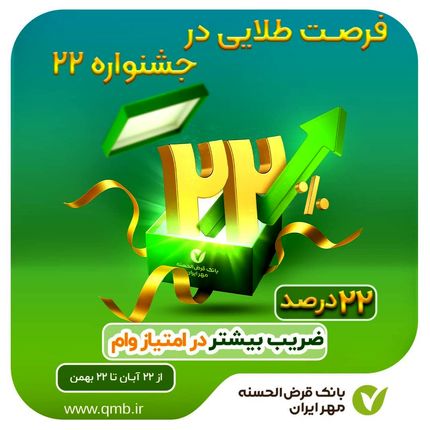 آغاز جشنواره ۲۲ بانک مهر ایران با افزایش ۲۲ درصدی ضرایب امتیاز