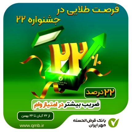 آغاز جشنواره ۲۲ بانک مهر ایران با افزایش ۲۲ درصدی ضرایب امتیاز