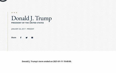 انتشار پایان دوران ریاست جمهوری ترامپ در سایت وزارت خارجه آمریکا