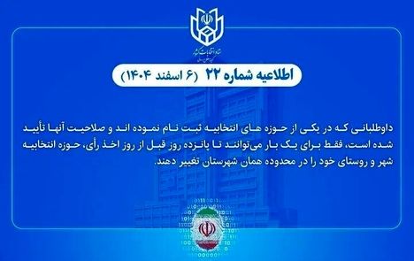 داوطلبان انتخابات شوراهای شهر و روستا، یک بار امکان تغییر حوزه انتخابیه دارند