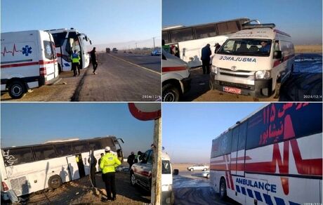۲۰ مصدوم در واژگونی اتوبوس در محدوده حسن آباد نیشابور