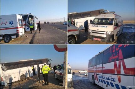 ۲۰ مصدوم در واژگونی اتوبوس در محدوده حسن آباد نیشابور