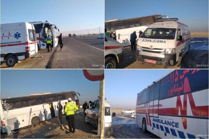 ۲۰ مصدوم در واژگونی اتوبوس در محدوده حسن آباد نیشابور