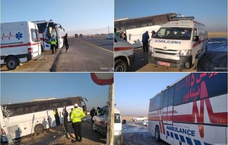 ۲۰ مصدوم در واژگونی اتوبوس در محدوده حسن آباد نیشابور