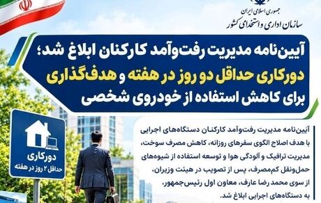 آیین‌نامه مدیریت رفت‌وآمد کارکنان دولتی با حداقل ۲ روز دورکاری در هفته