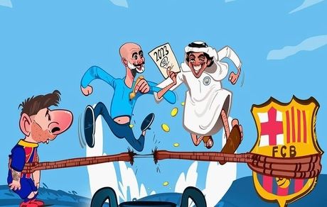 کارتون| رابطه مسی و بارسلونا به مو رسیده!