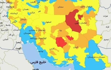 نقشه رنگ‌بندی: شهرهای وضعیت قرمز کرونایی به ٨ شهر کاهش یافت