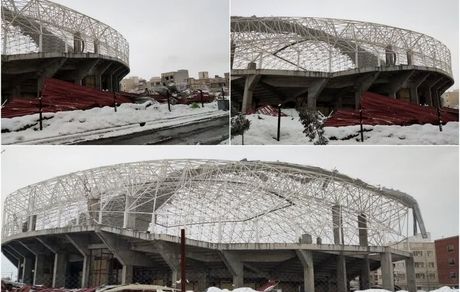 سقف ورزشگاه در دست احداث ۴۵۰۰ نفری پردیسان قم ریخت