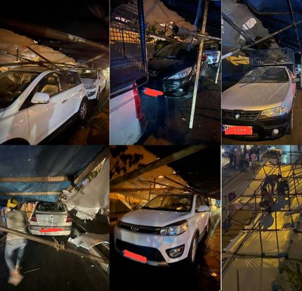  ریزش داربست یک ساختمان روی ۵ خودرو در خیابان آفریقا