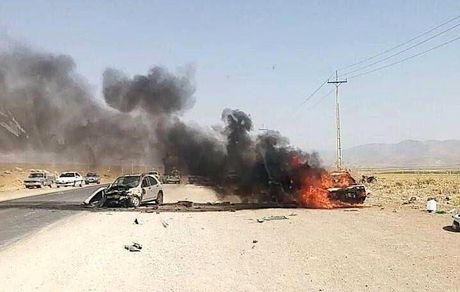 ۸ کشته و زخمی در تصادف خونین و آتش گرفتن پژو پارس در محور مواصلاتی شهرستان اقلید