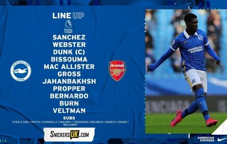 جهانبخش در ترکیب اصلی برایتون برابر آرسنال