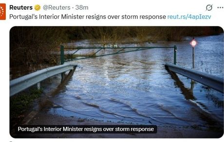 وزیر کشور پرتغال به دلیل طوفان استعفا کرد