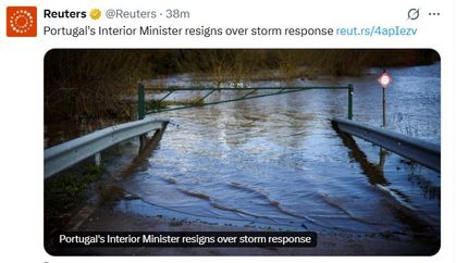 وزیر کشور پرتغال به دلیل طوفان استعفا کرد
