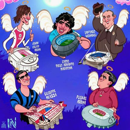 کارتون| استادیوم ناپولی در آغوش مارادونا