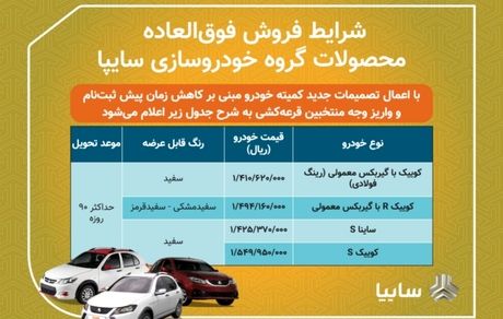 امروز آغاز، فروش فوق‌العاده ۴ محصول سایپا