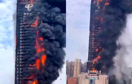 ساختمان سومین اپراتور بزرگ تلفن همراه چین در آتش سوخت + ویدئو