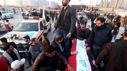 پیکرهای سردار سلیمانی و شهدای حشد شعبی وارد منطقه الجادریه بغداد شد