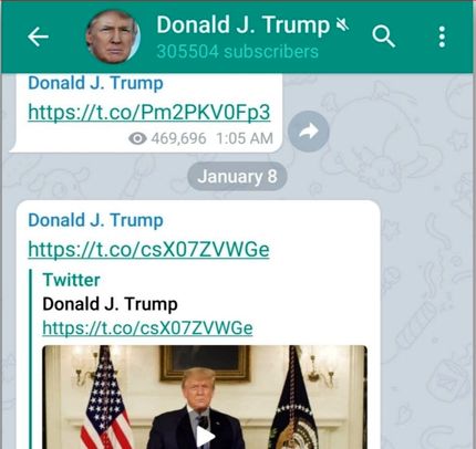 ترامپ در تلگرام صفحه دارد / گوگل و اپل شبکه محبوب ترامپ را حذف کرد