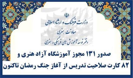 صدور مجوز ۱۳۱ آموزشگاه آزاد هنری 