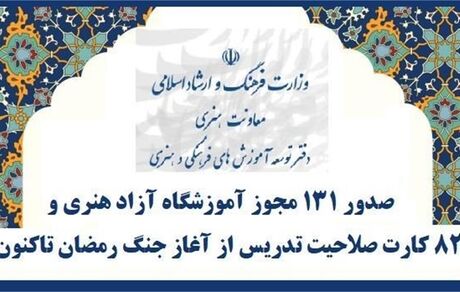 صدور مجوز ۱۳۱ آموزشگاه آزاد هنری 