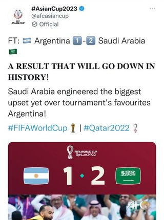 واکنش AFC به تاریخ‌سازی عربستان در جام جهانی ۲۰۲۲
