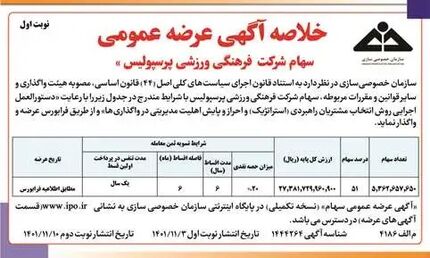 آغاز واگذاری بلوک ۵۱ درصدی سهام باشگاه پرسپولیس