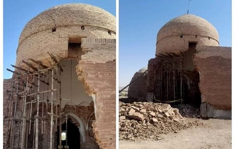 شرایط در حال ریزش بنای گنبدخانه امامزاده سلیمان(ع)