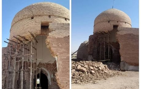 شرایط در حال ریزش بنای گنبدخانه امامزاده سلیمان(ع)