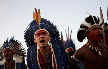 بومیان برزیل تابوتی بزرگ را در اعتراضات آتش زدند